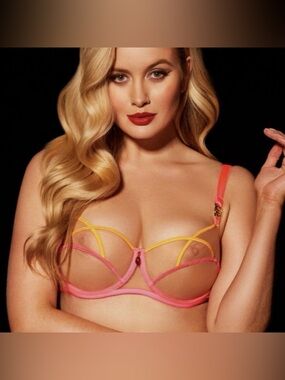 NWOT Honey Birdette Saskia Mango & Pink Balconette Sheer Tulle Bra Size 34DD/E